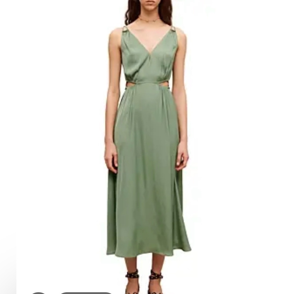 Maje Dusty Sage V-Neck Cutout Maxi Dress